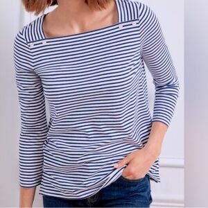 BUTTON SHOULDER SQUARE NECK TOP - STRIPE ~~ small